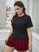 Plaid Plus Size Lounge Set with Tee and Shorts