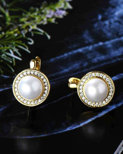 Sophisticated Moissanite and Pearl Sterling Silver Earrings with Elegant Platinum Finish