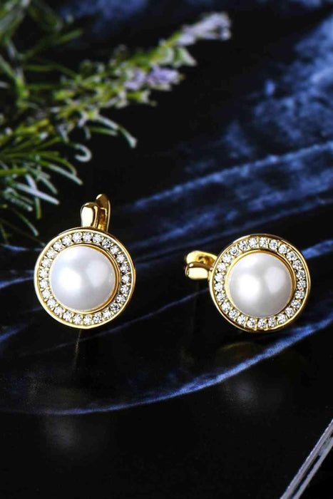 Elegant Moissanite Pearl Silver Earrings with Platinum Finish