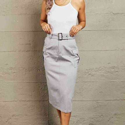 Edgy High-Waisted Buckled Cargo Skirt with Functional Flap Pockets