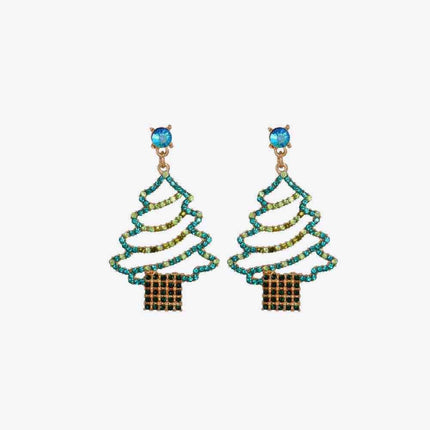 Sparkling Rhinestone Festive Tree Earrings