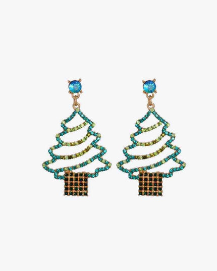 Sparkling Rhinestone Festive Tree Earrings