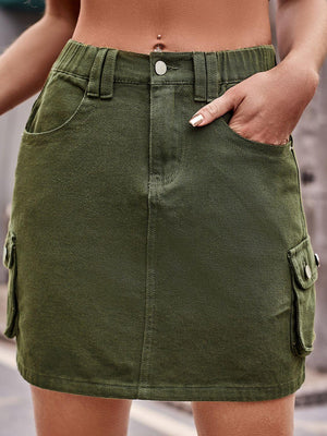 Denim Mini Skirt with Pockets-Trendsi-Tan-S-Très Elite