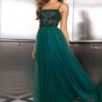 Elegant Backless Mesh Gown with Sheer Smocked Details