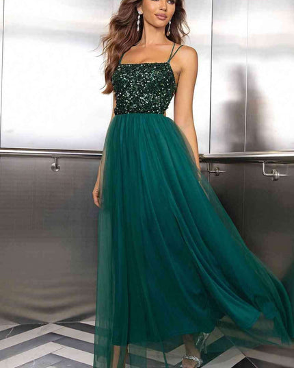 Elegant Backless Mesh Gown with Sheer Smocked Details