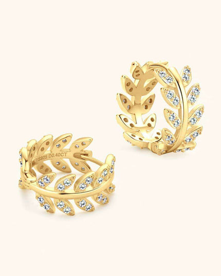 Elegant Leaf Motif Silver Earrings with Lab-Created Diamonds and Luxe Gold Accents