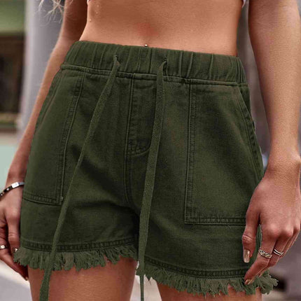 Chic Frayed Hem Drawstring Denim Shorts: Your Summer Essential