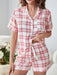 Cozy Plaid Lounge Set with Lapel Collar Shirt and Shorts