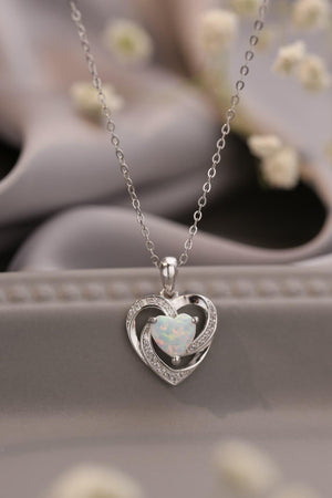 Opal Heart Pendant Necklace-Trendsi-White-One Size-Très Elite