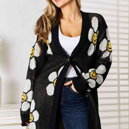 Botanical Elegance Longline Button-Up Cardigan