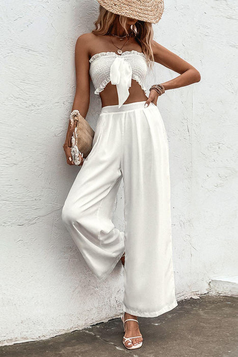 Chic Smocked Tube Top and Wide Leg Pants Co-ord Set with a Modern Twist