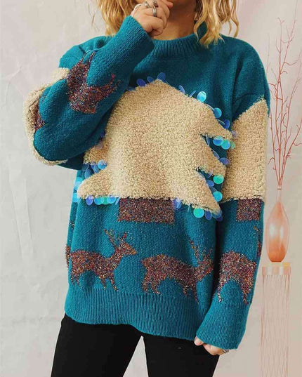 Festive Reindeer and Christmas Tree Knit Pullover