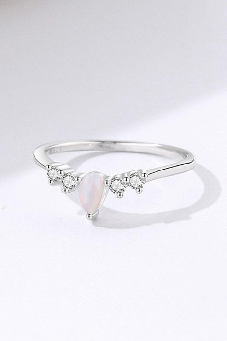 Elegant Opal and Zircon Sterling Silver Ring with Pear Shape - Timeless Beauty