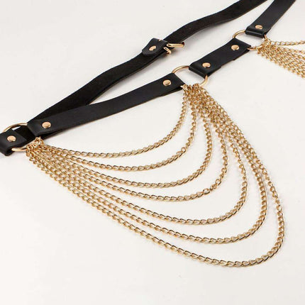 Sleek Chain-Embellished Faux Leather Waist Belt