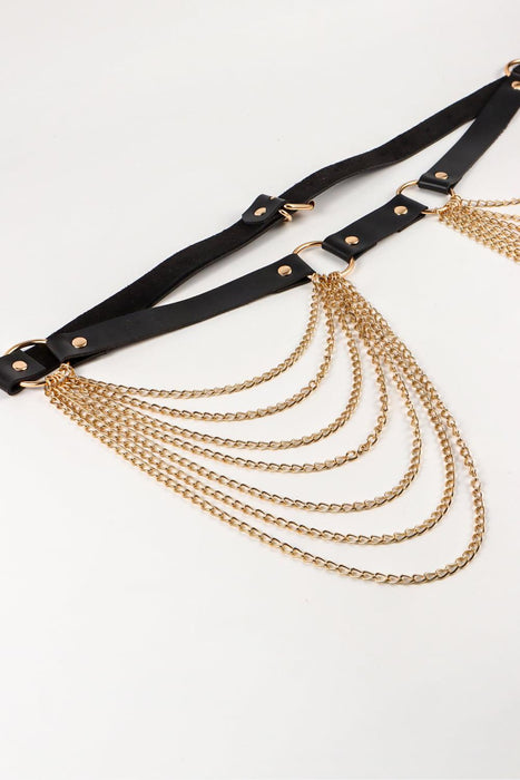 Chic Chain-Accented Faux Leather Waist Belt