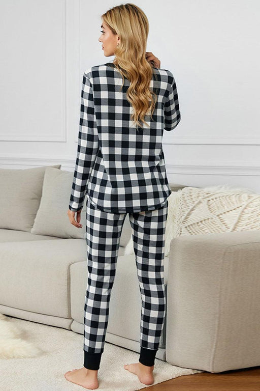 Cozy Plaid Lounge Set with Tee and Pants