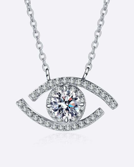 Sophisticated Moissanite and Zircon Evil Eye Pendant Necklace in Sterling Silver