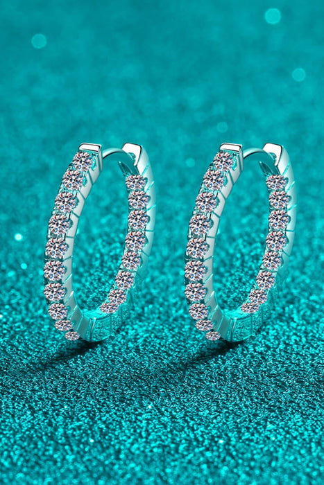 Sterling Silver Moissanite Huggie Earrings with Rhodium Finish - Timeless Elegance