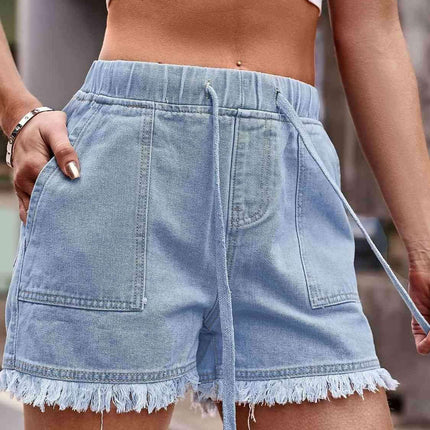 Chic Frayed Hem Drawstring Denim Shorts: Your Summer Essential