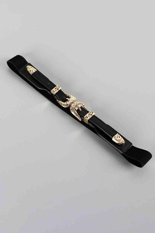 Elastic Band Double Buckle Faux Leather Belt