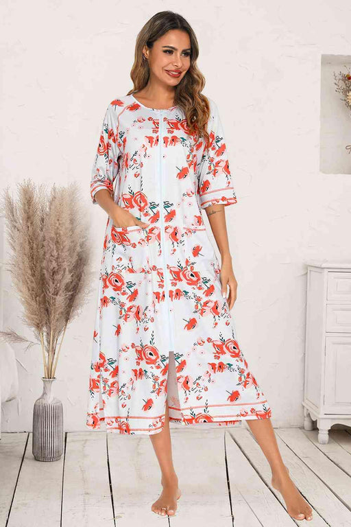 Nighttime Chic Printed Nightgown with Convenient Pockets
