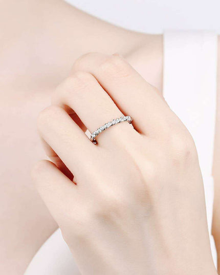 Elegant Moissanite Half-Eternity Ring in Rhodium-Plated Sterling Silver