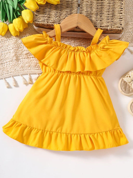 Baby Girl Frill Trim Ruffle Hem Dress-Trendsi-Mustard-3M-Très Elite