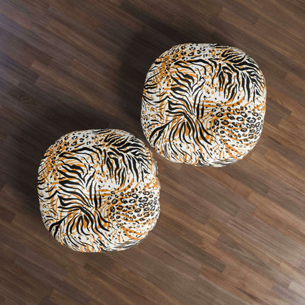 Customizable Elegant Round Tufted Floor Pillow with Chic White Accents
