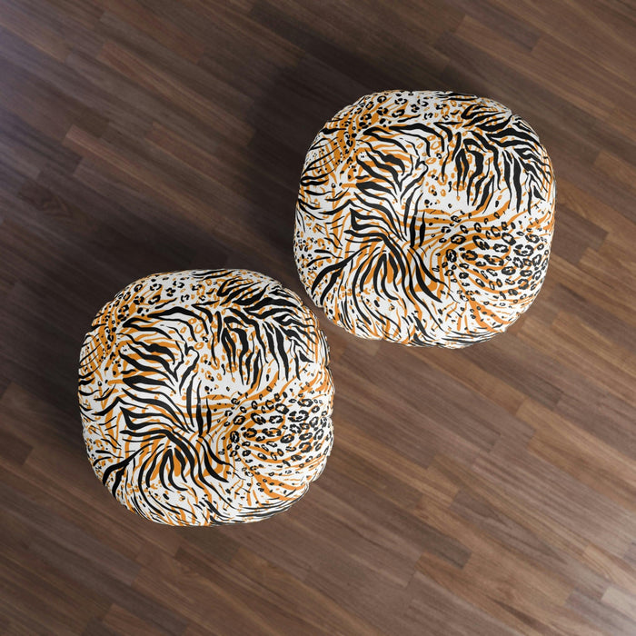 Customizable Round Tufted Floor Pillow with Elegant White Stitching