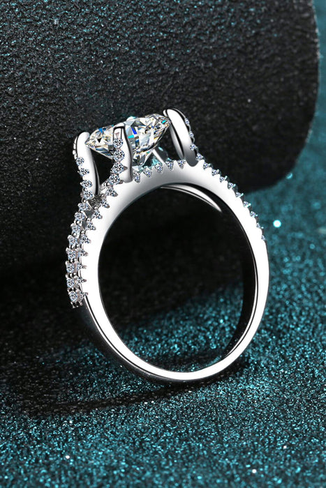 Radiant Elite Moissanite Sterling Silver Ring with Sparkling Zircon Accents