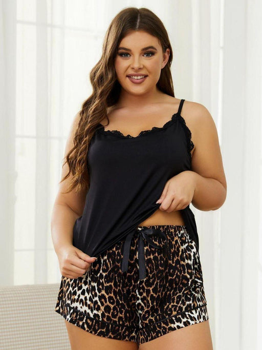 Animal Print Plus Size Pajama Set with Lace Trim - Comfort and Style in One