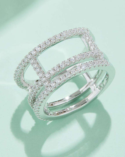 Platinum-Plated Lab-Diamond Wide Band Ring - Chic Cutout Design