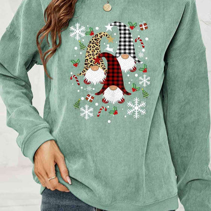 Whimsical Gnome Print Cozy Sweatshirt with Trendy Drop Shoulders