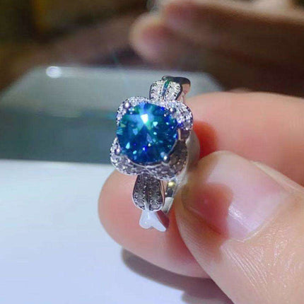 Geometric Elegance: Moissanite and Zircon Adorned Sterling Silver Ring