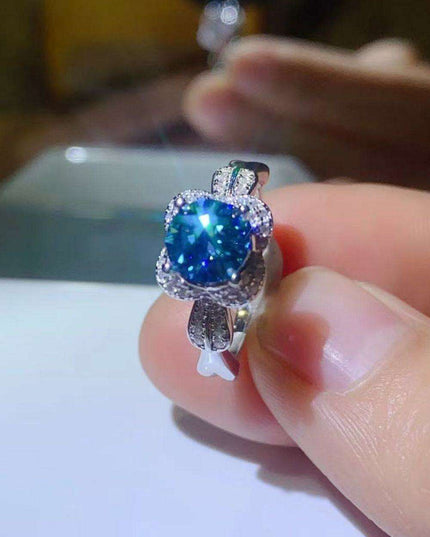 Geometric Elegance: Moissanite and Zircon Adorned Sterling Silver Ring