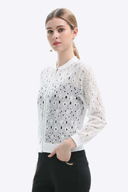 Chic Lace-Detail Zip Jacket for Effortless Elegance