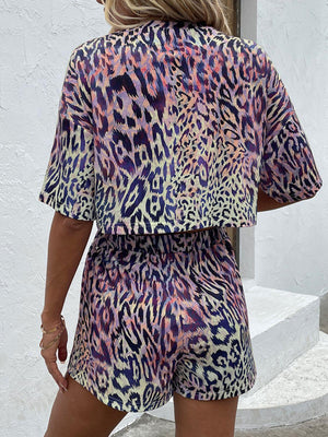 Printed Round Neck Dropped Shoulder Half Sleeve Top and Shorts Set-Trendsi-Multicolor-S-Très Elite