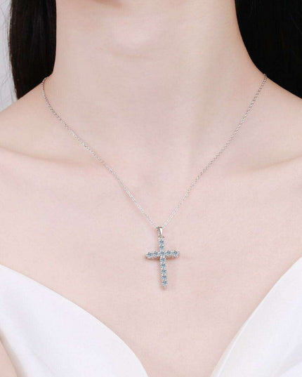 Exquisite Sterling Silver Cross Necklace with Lab Grown Diamond & Rhodium Finish - A Classic Emblem of Refinement