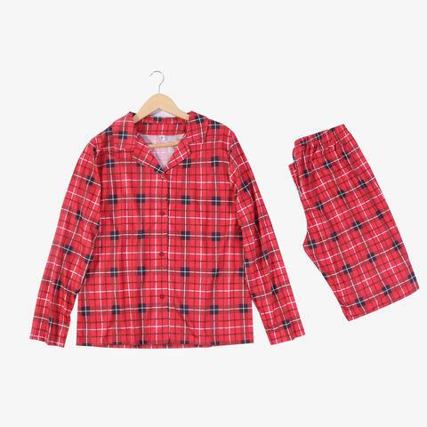 Plaid Collared Shirt and Pants Set - Stylish Ensemble for the Modern Mom