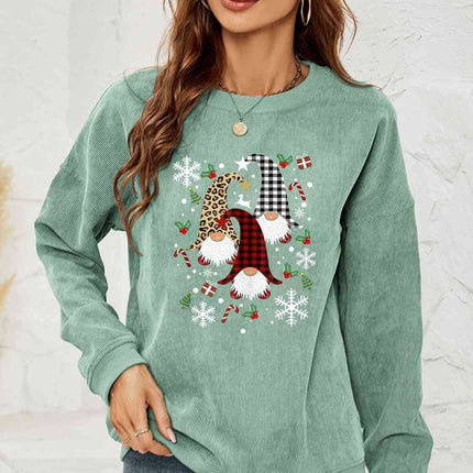 Whimsical Gnome Print Cozy Sweatshirt with Trendy Drop Shoulders