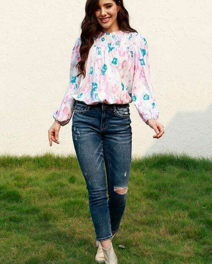 Ethereal Blossom Sheer Sleeve Blouse