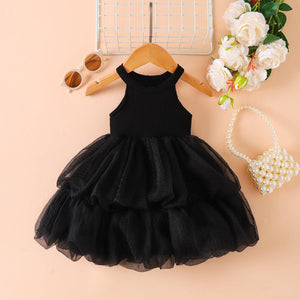 Ribbed Sleeveless Tulle Dress-Trendsi-Black-18-24M-Très Elite