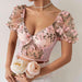 Elegant Lace-Embellished V-Neck Blouse with Puff Sleeves
