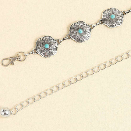 Turquoise Alloy Waist Belt with Vintage Charm - A Touch of Timeless Style