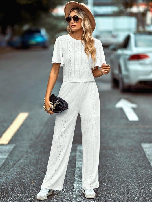 Chic Flutter Sleeve Top and Pants Ensemble