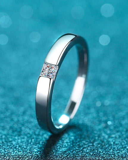 Elegant Moissanite and Sterling Silver Rhodium-Plated Ring Set with Stone Certification and Warranty