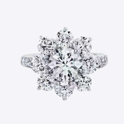 Exquisite Floral Moissanite Ring with Platinum-Plated Zircon Accents - Unmatched Sophistication