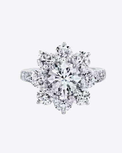 Exquisite Floral Moissanite Ring with Platinum-Plated Zircon Accents - Unmatched Sophistication