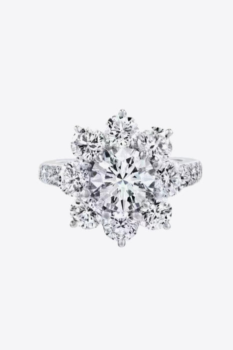 Floral Moissanite Ring with Platinum-Plated Zircon Accents - Luxury Elegance