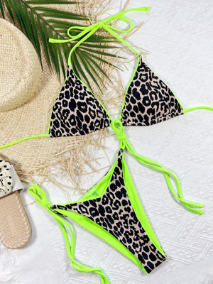 Leopard Print Halter Neck Tie Side Bikini Set-Trendsi-Green Leopard-S-Très Elite